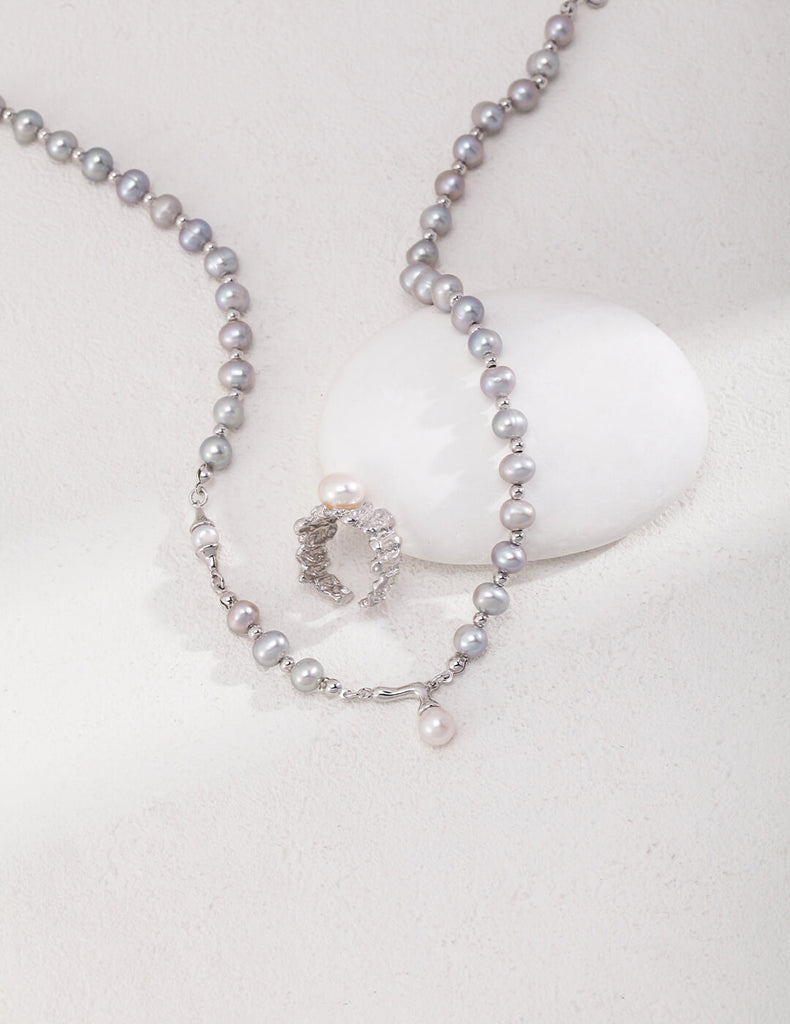 Sterling Silver Gray Pearl Necklace