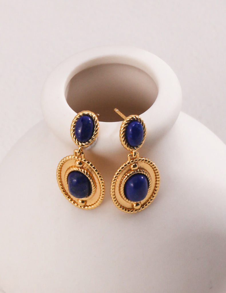 Beaded Edge Lapis Lazuli Stud Earrings