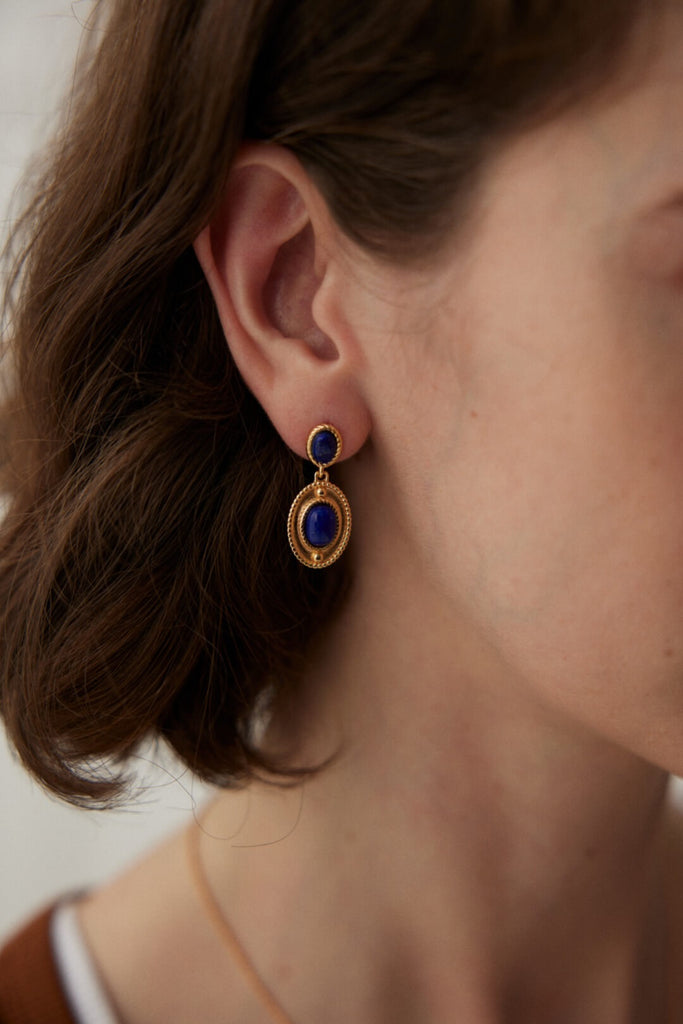 Beaded Edge Lapis Lazuli Stud Earrings