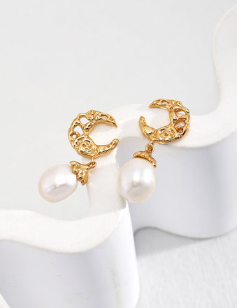Crescent Pearl Drop Earrings