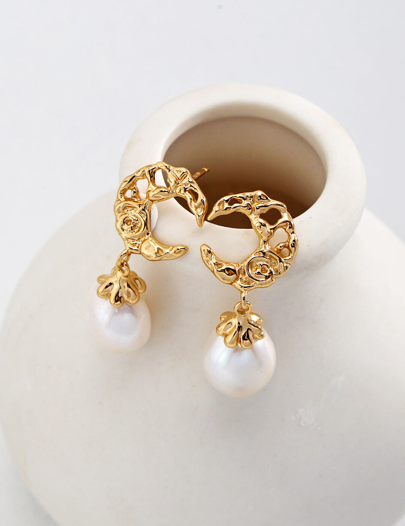 Crescent Pearl Drop Earrings