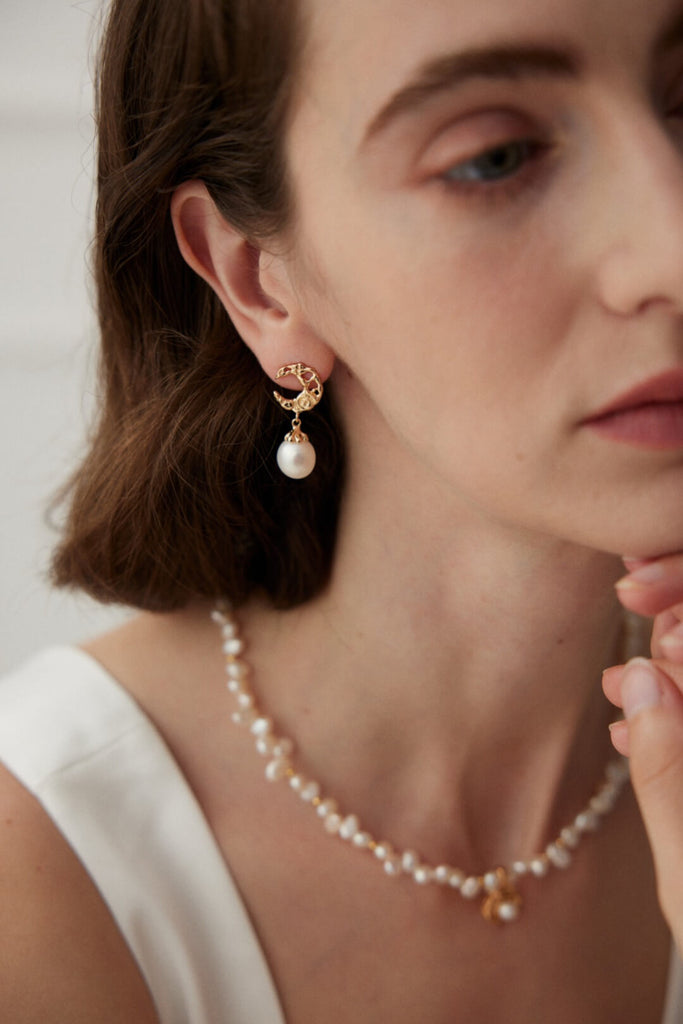 Crescent Pearl Drop Earrings