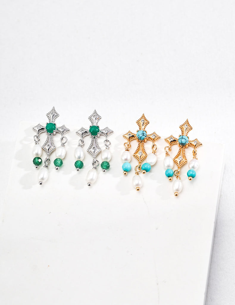 Cross Pearl Earrings