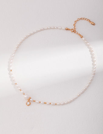 Natural Pearl Zircon Pendant Necklace
