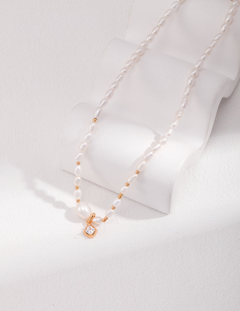 Natural Pearl Zircon Pendant Necklace