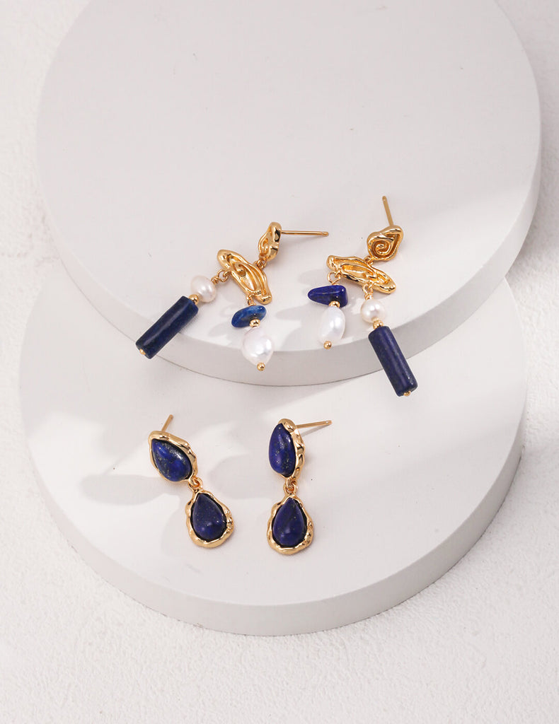 Double Drop Lapis Lazuli Earrings