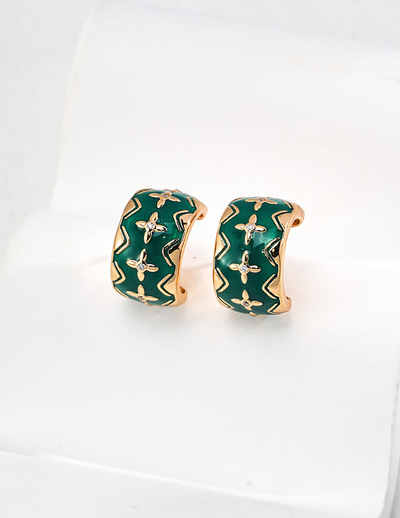 Ethnic Green Drip Glaze Earrings