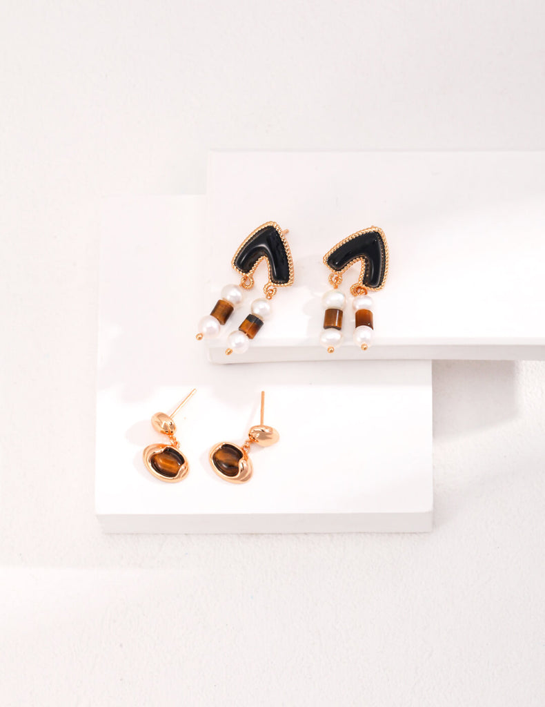 Ethnic Style Tiger Eye Stone Drip Glaze Earrings