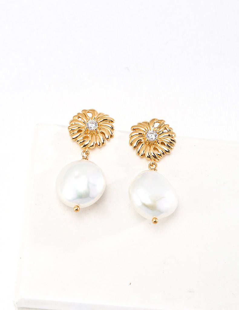 Flower Pearl Pendant Earrings