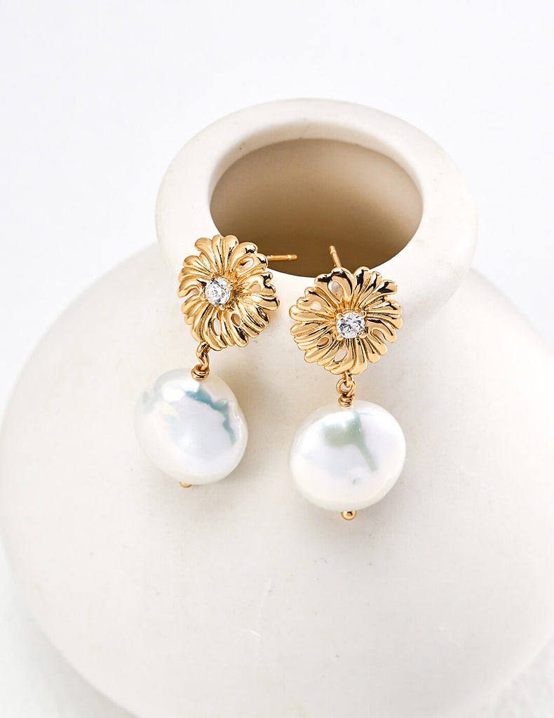 Flower Pearl Pendant Earrings