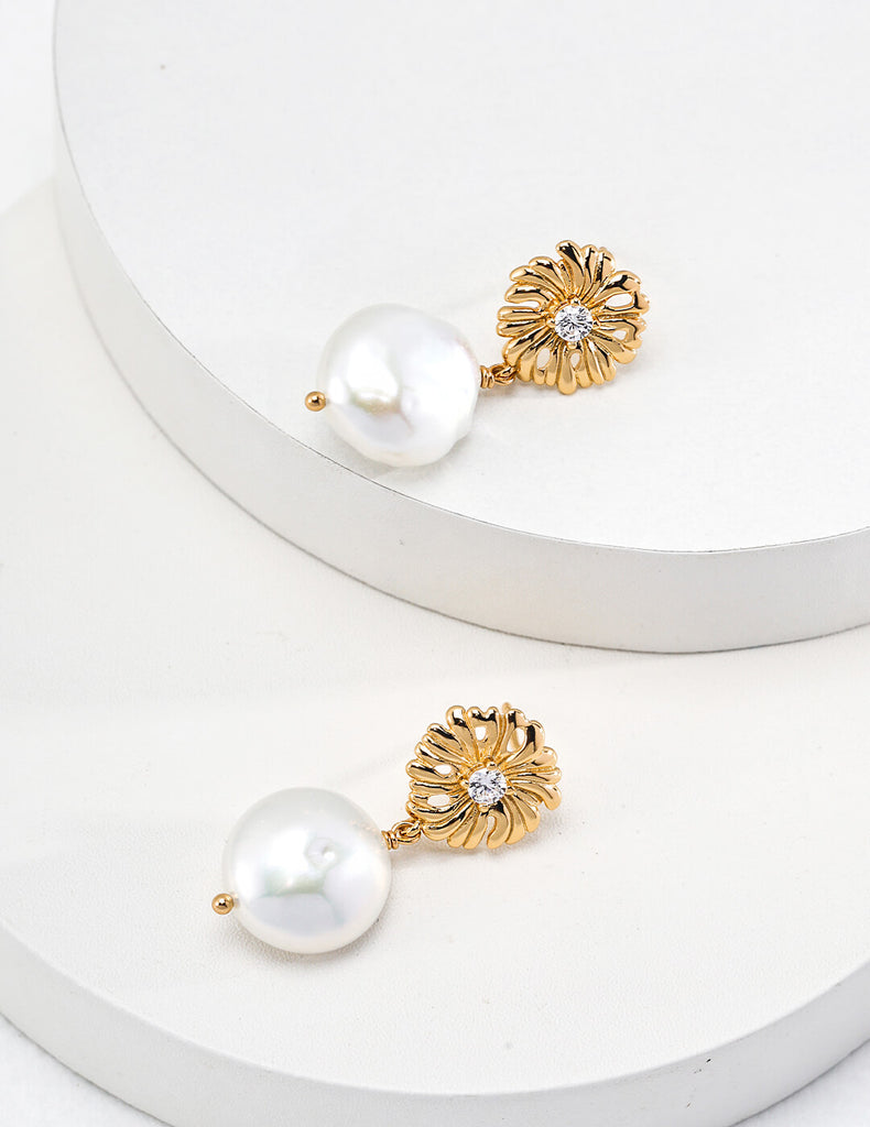 Flower Pearl Pendant Earrings