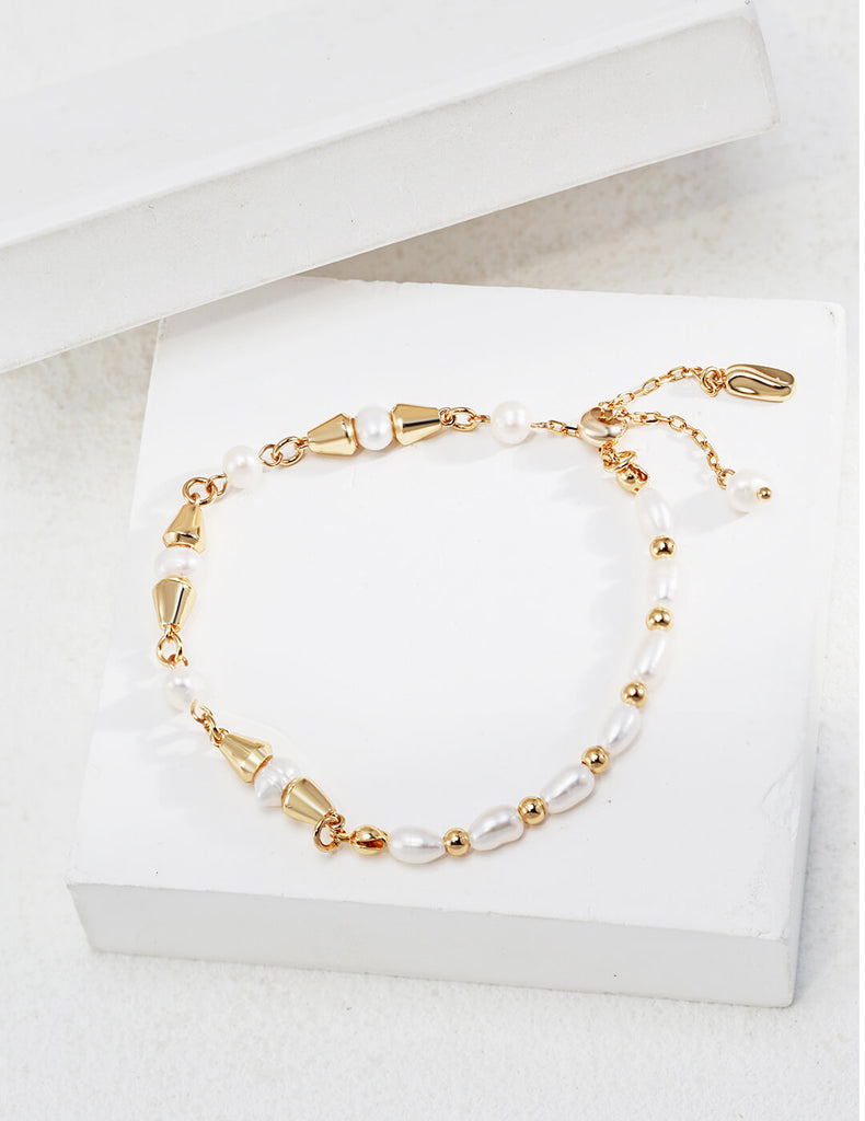 Gold Beaded Pearl Bracelet