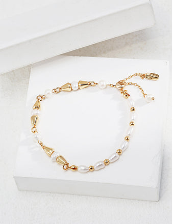 Gold Beaded Pearl Bracelet