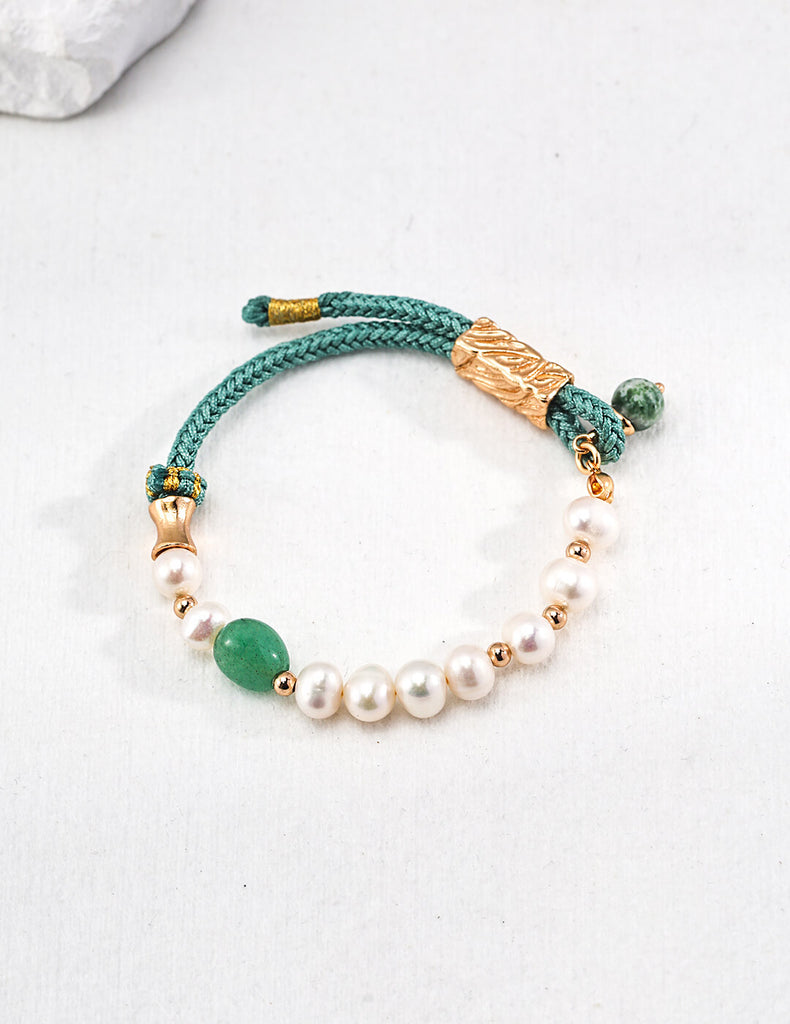 Green Braided Pearl Bracelet