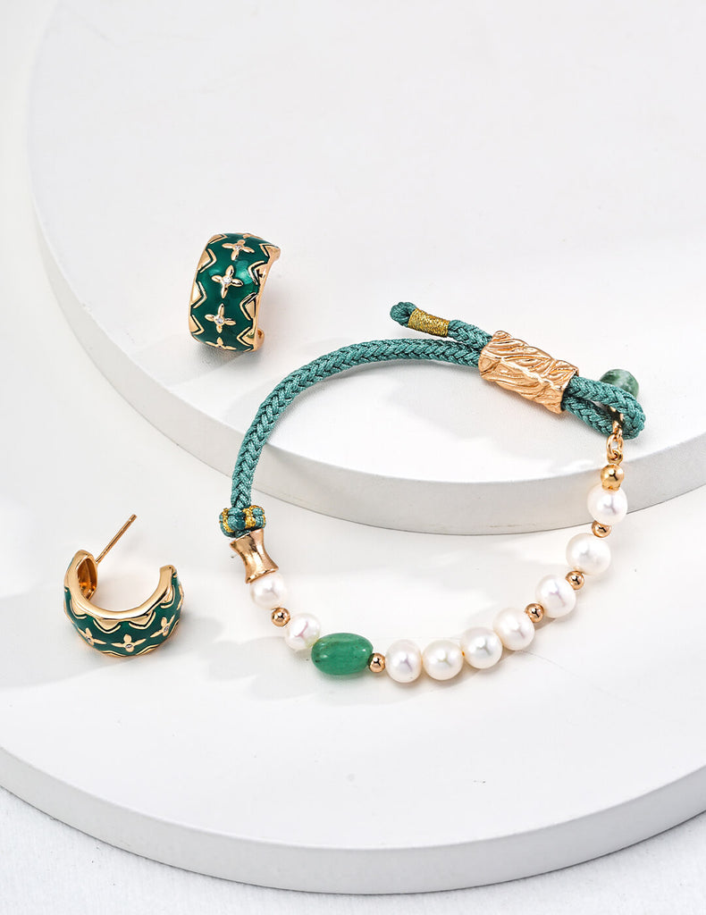 Green Braided Pearl Bracelet