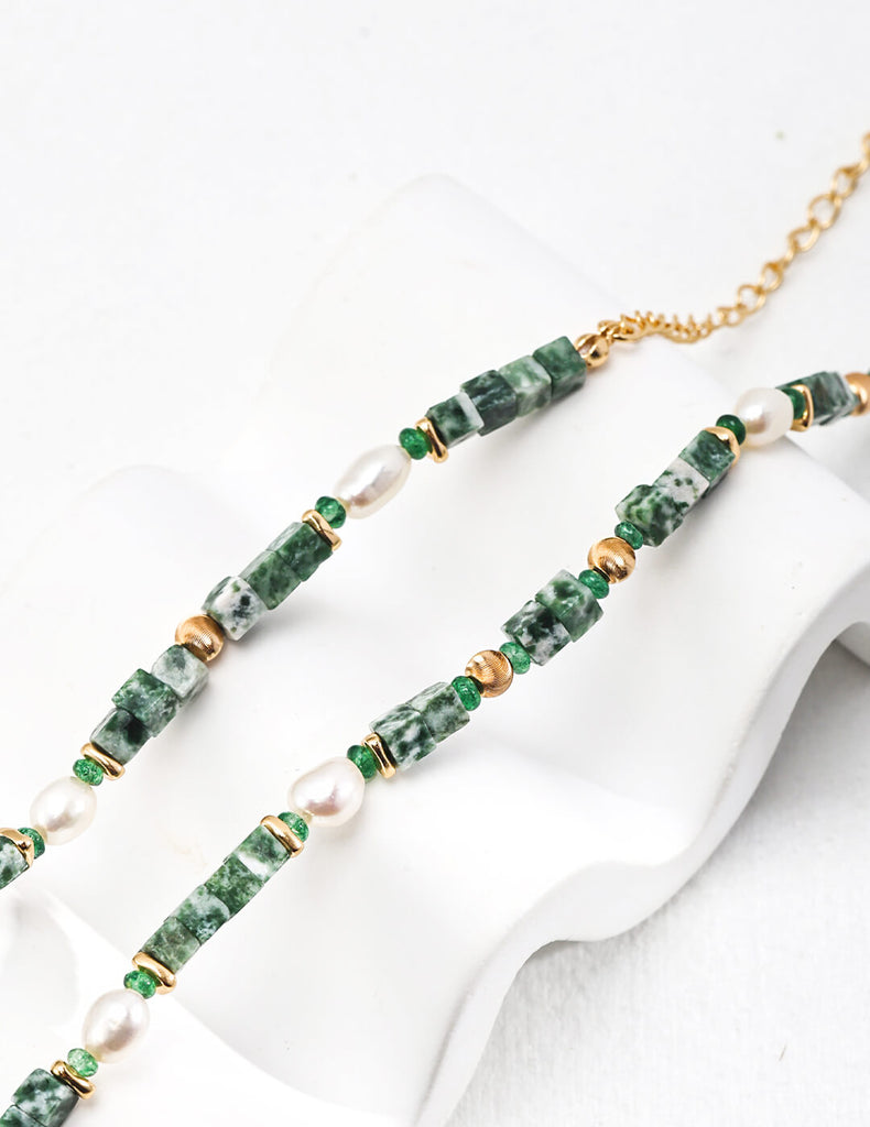 Green Sea Sediment Jasper Pearl Necklace