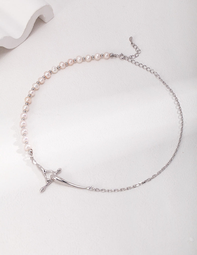 Half Pearl Half Chain Necklace