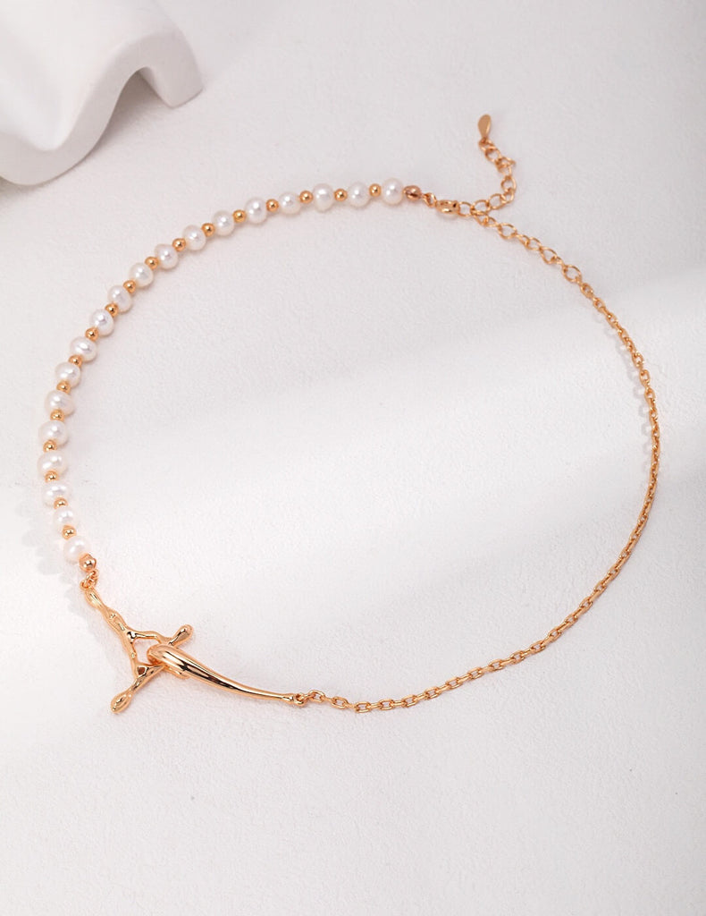 Half Pearl Half Chain Necklace