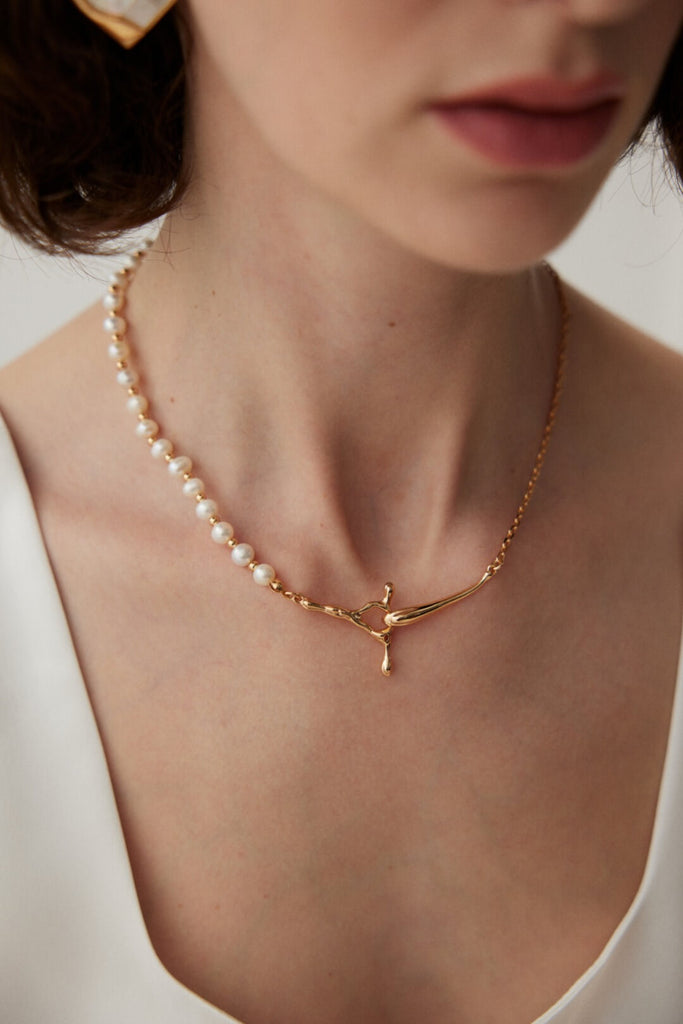 Half Pearl Half Chain Necklace