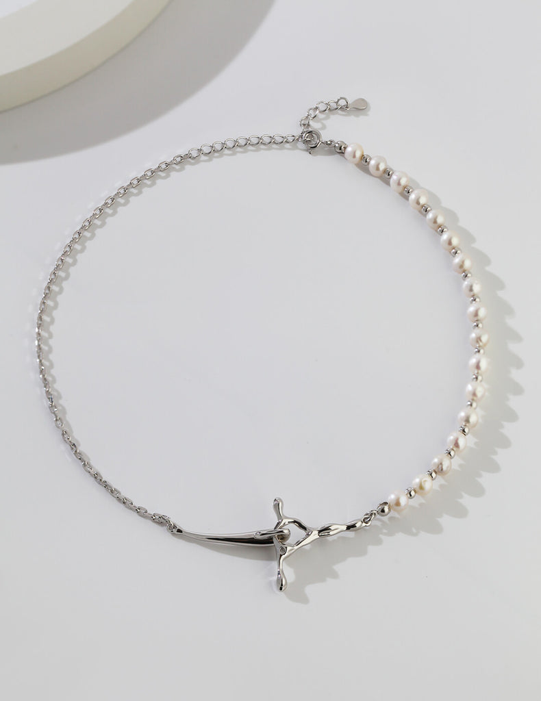 Half Pearl Half Chain Necklace