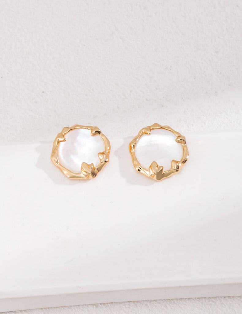 Irregular Bezel Set Shell Stud Earring