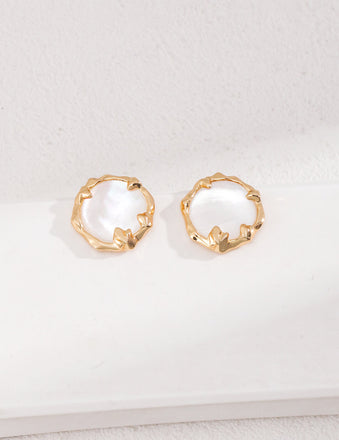 Irregular Bezel Set Shell Stud Earring