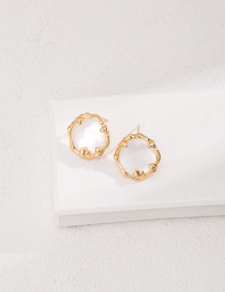 Irregular Bezel Set Shell Stud Earring