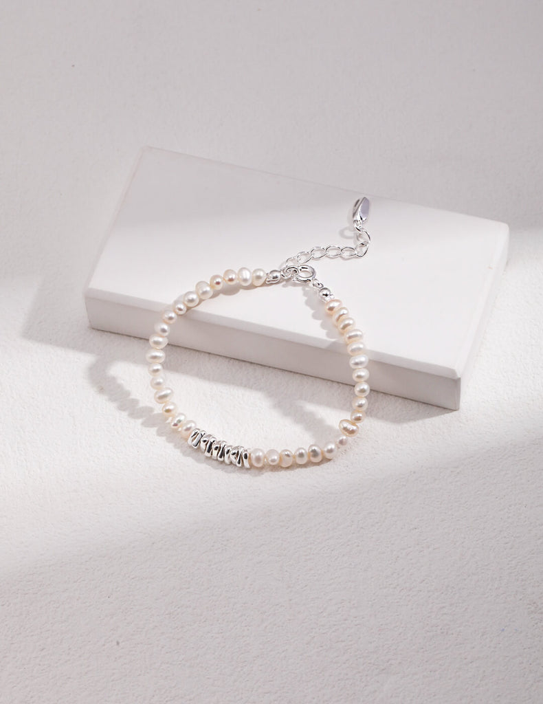 Irregular Silver Pieces Pearl Bracelet