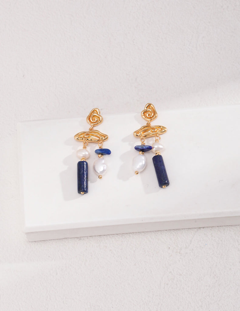 Lapis Lazuli Pearl Earrings