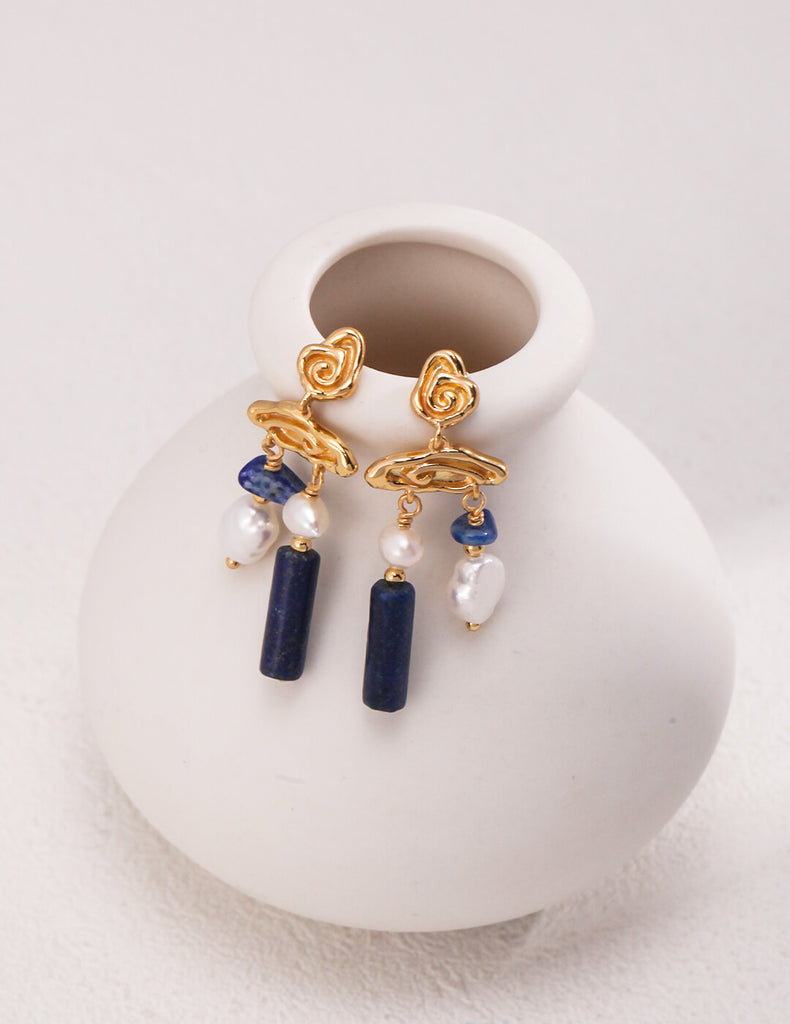 Lapis Lazuli Pearl Earrings