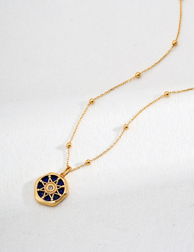 Lapis Lazuli Starburst Pattern Pendant Necklace