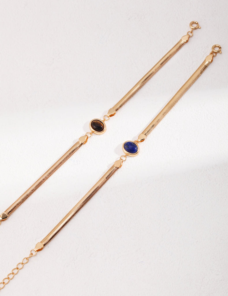 Lapis Lazuli Tiger Eye Stone Snake Bone Chain Bracelet