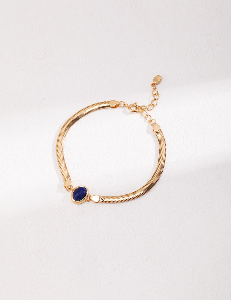 Lapis Lazuli Tiger Eye Stone Snake Bone Chain Bracelet