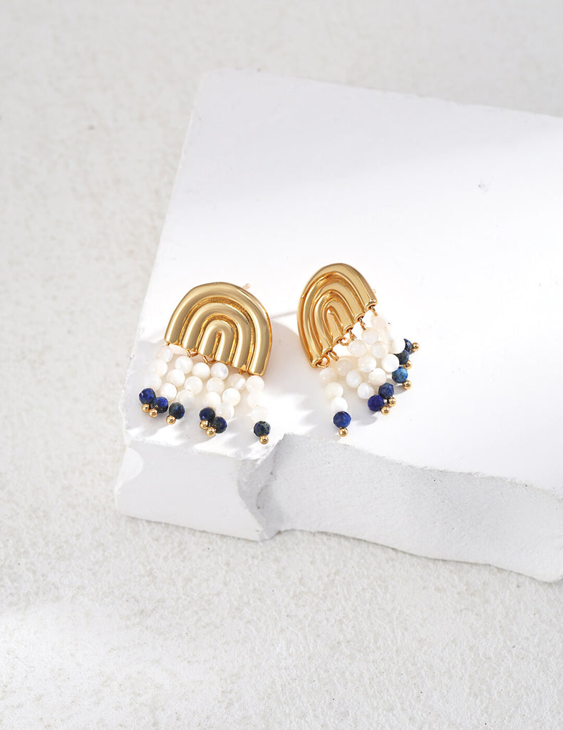 Mother-Of-Pearl Lapis Lazuli Tassel Earrings