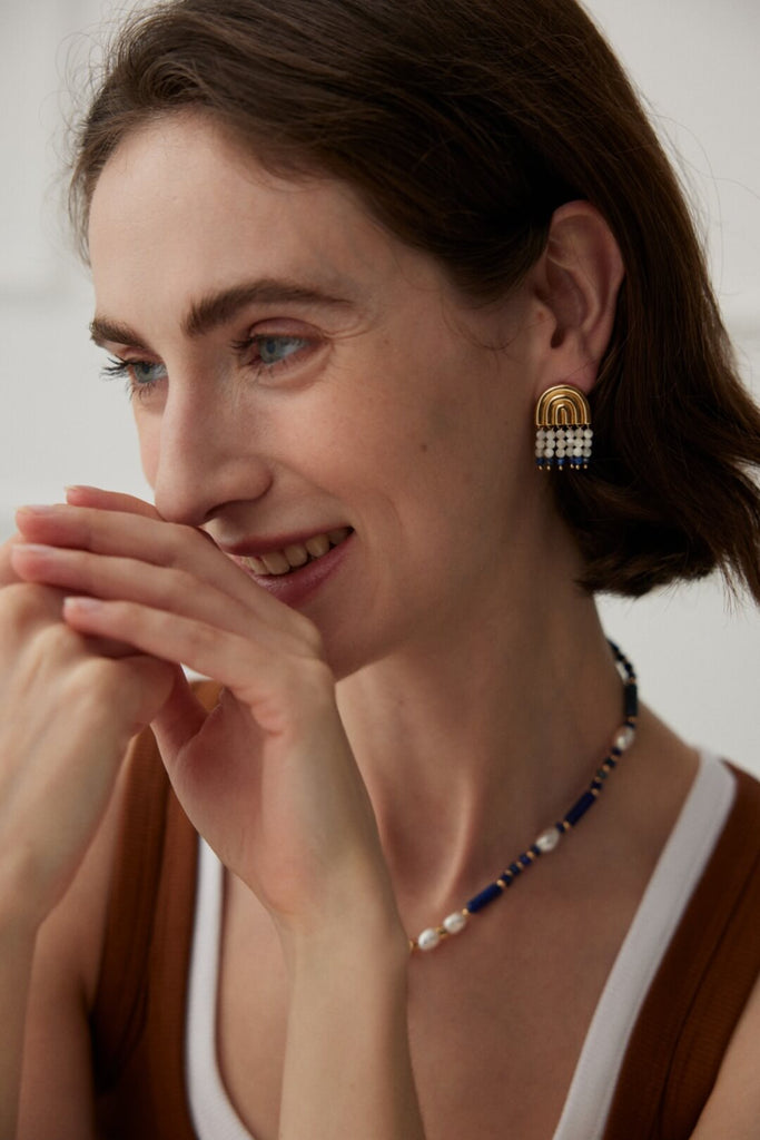 Mother-Of-Pearl Lapis Lazuli Tassel Earrings