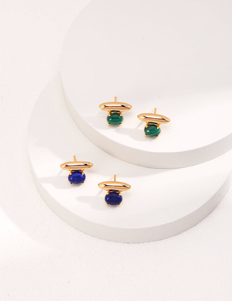 Natural Lapis LazuliMalachite Stud Earrings