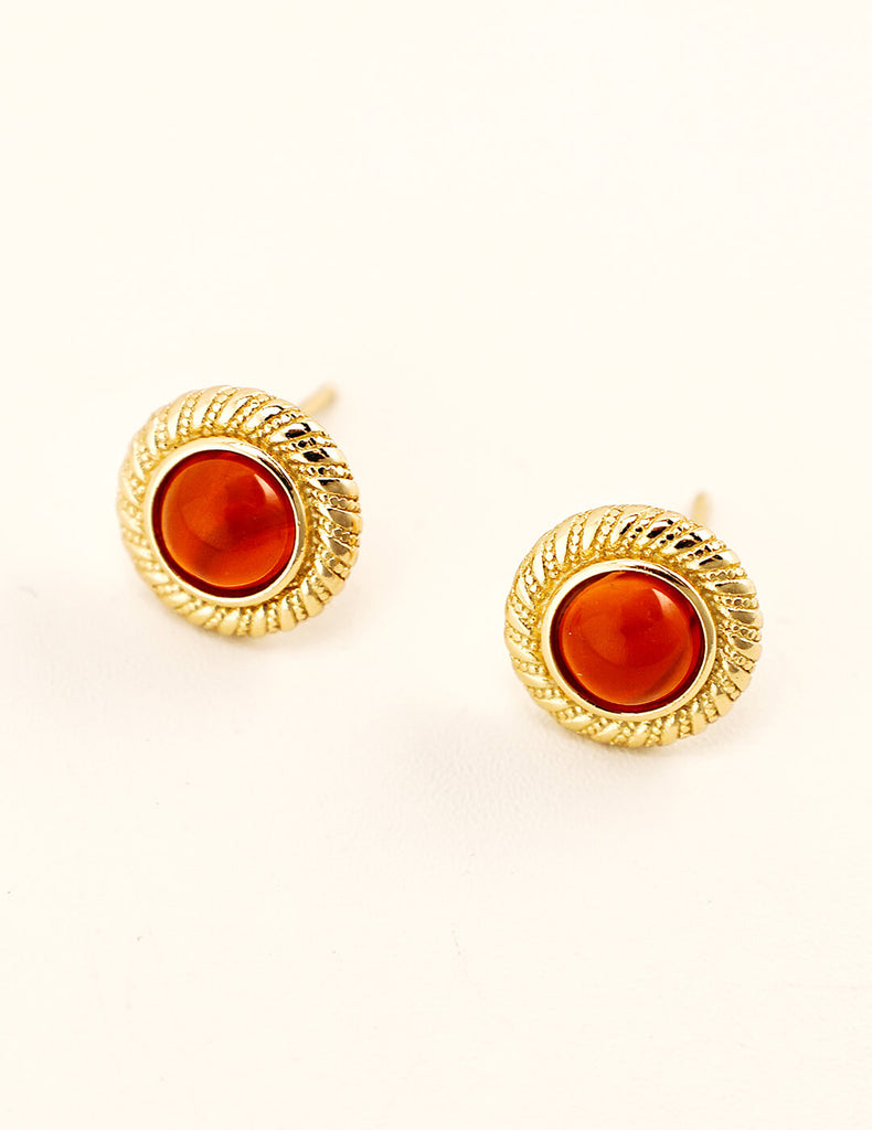 Palace Style Red Agate Stud Earrings