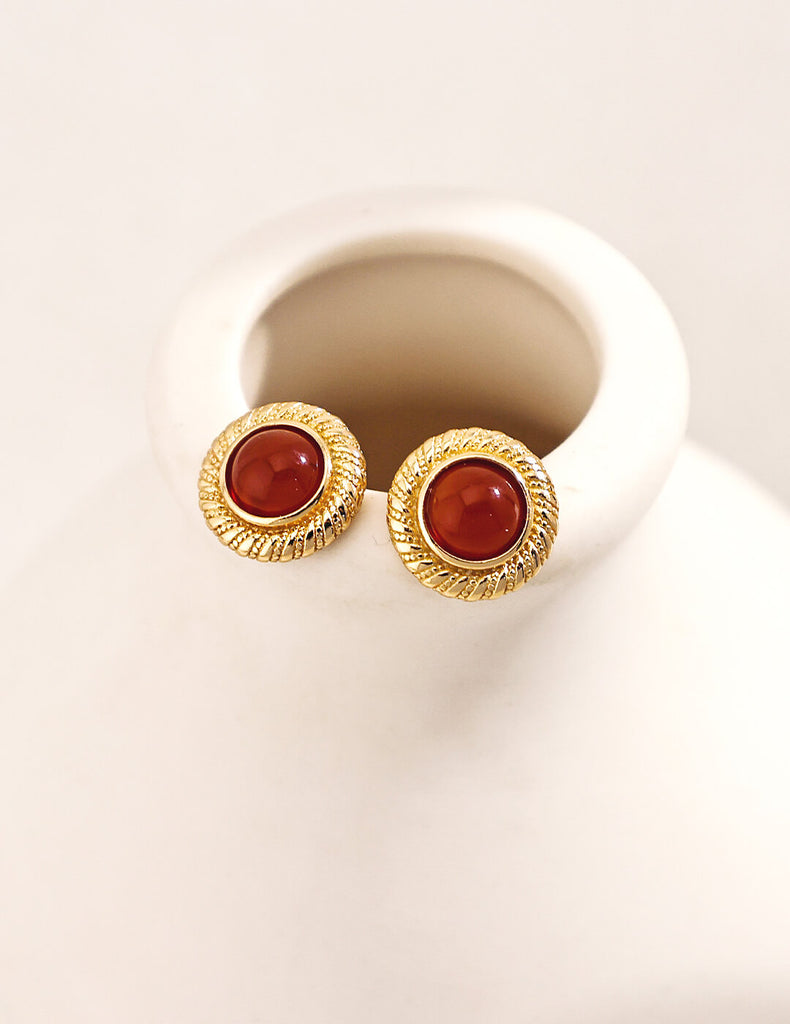 Palace Style Red Agate Stud Earrings