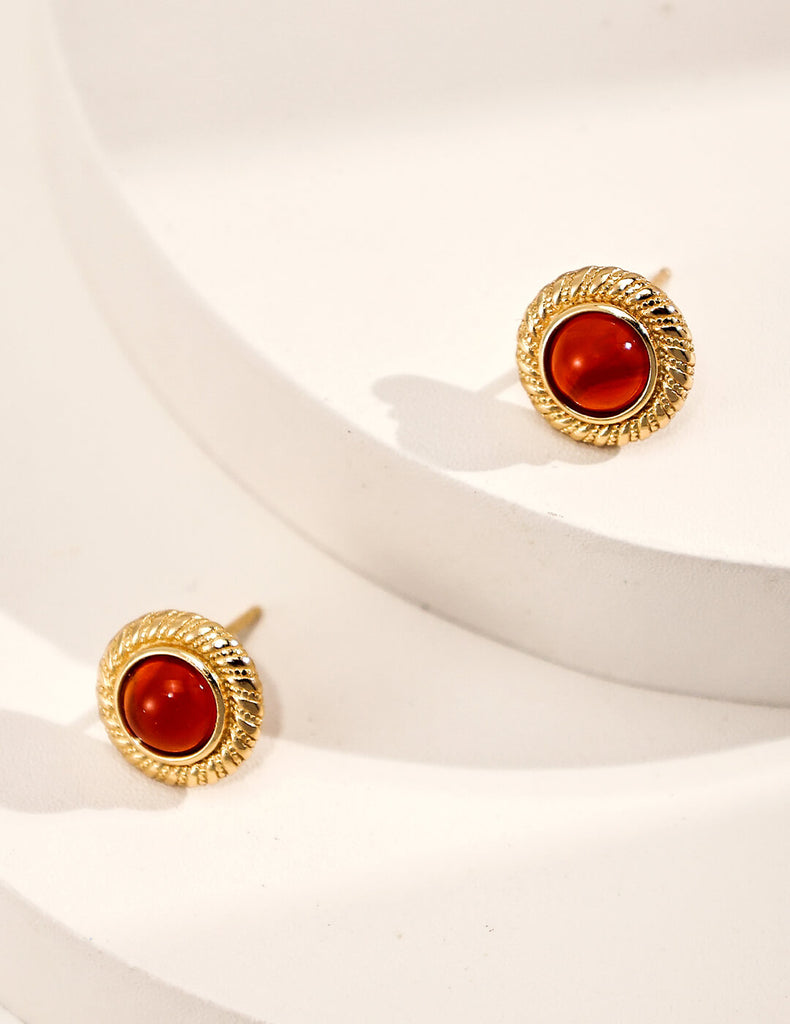 Palace Style Red Agate Stud Earrings