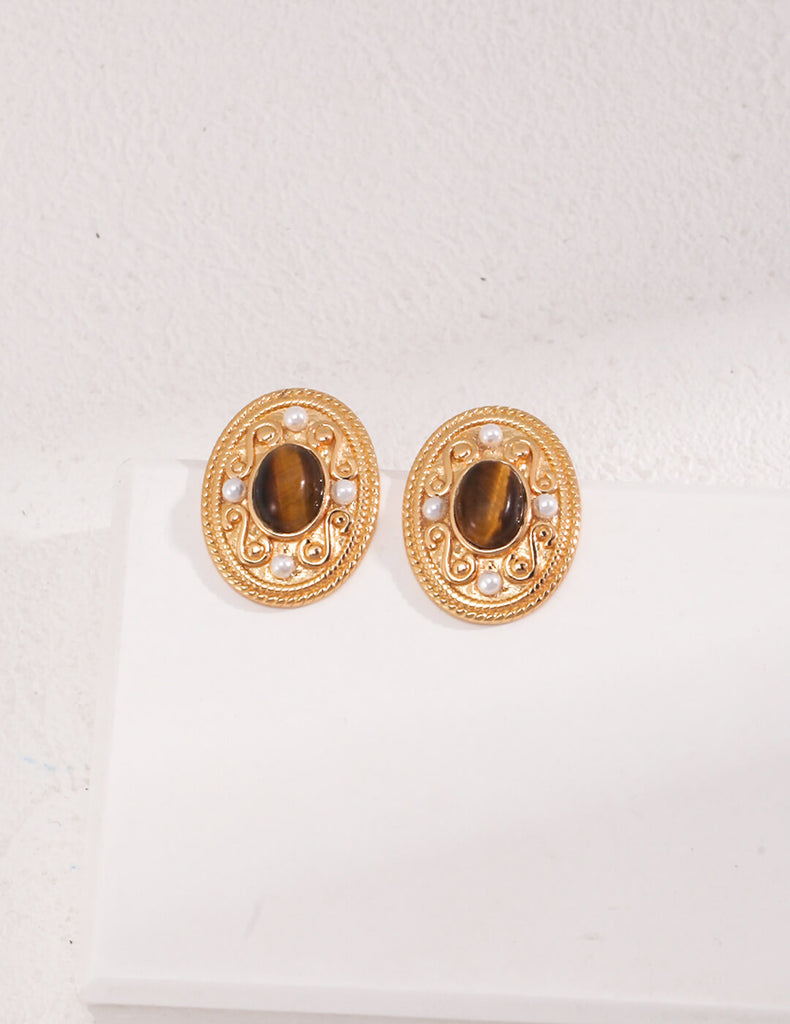 Palace Style Tiger Eye Stone Earrings