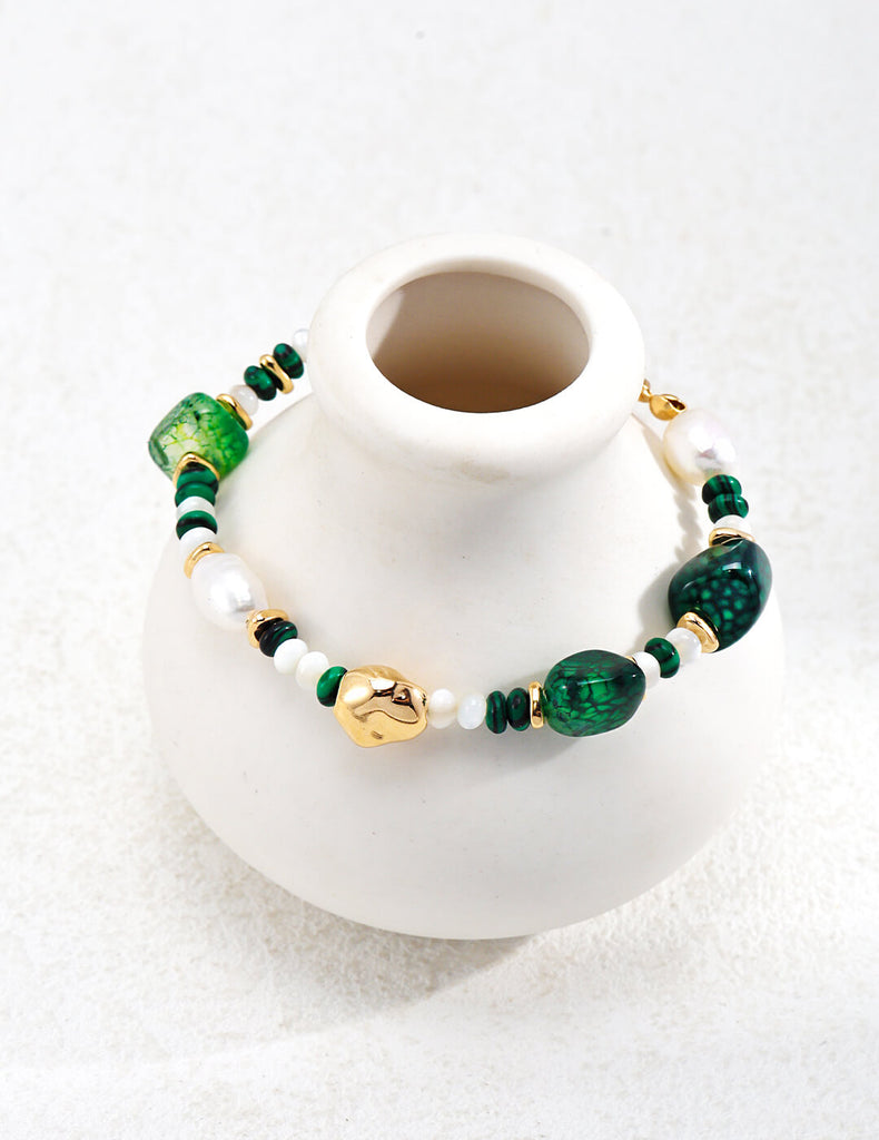 Pearl Agate Malachite Bracelet