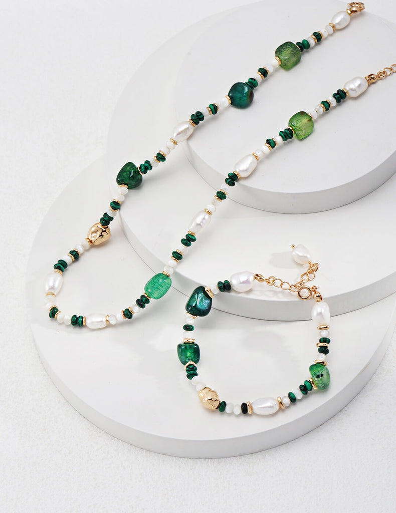 Pearl Agate Malachite Necklace bracelet