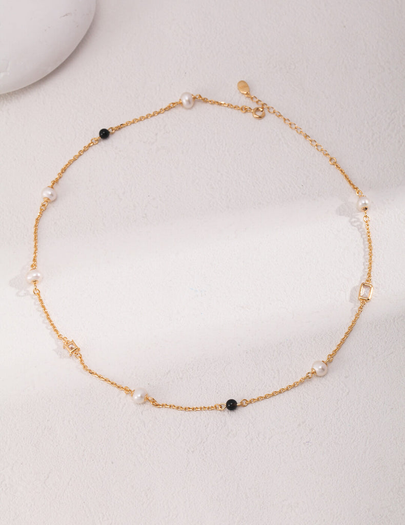 Pearl Agate Zircon Necklace