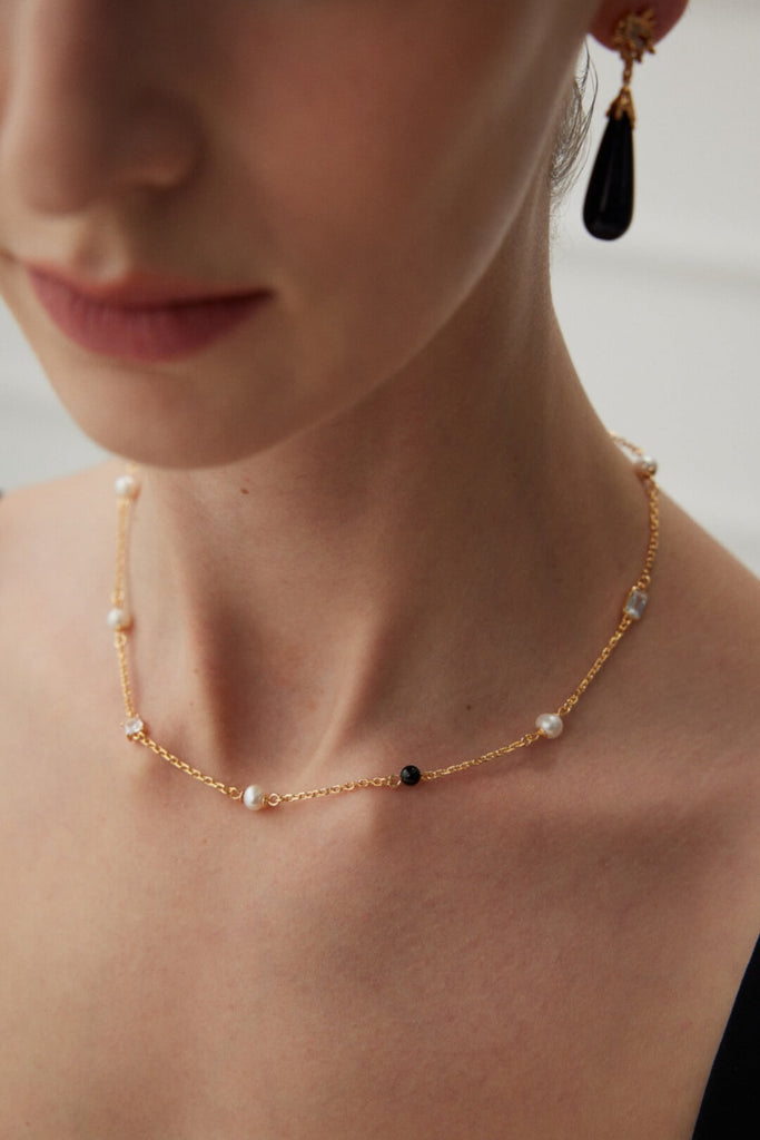 Pearl Agate Zircon Necklace