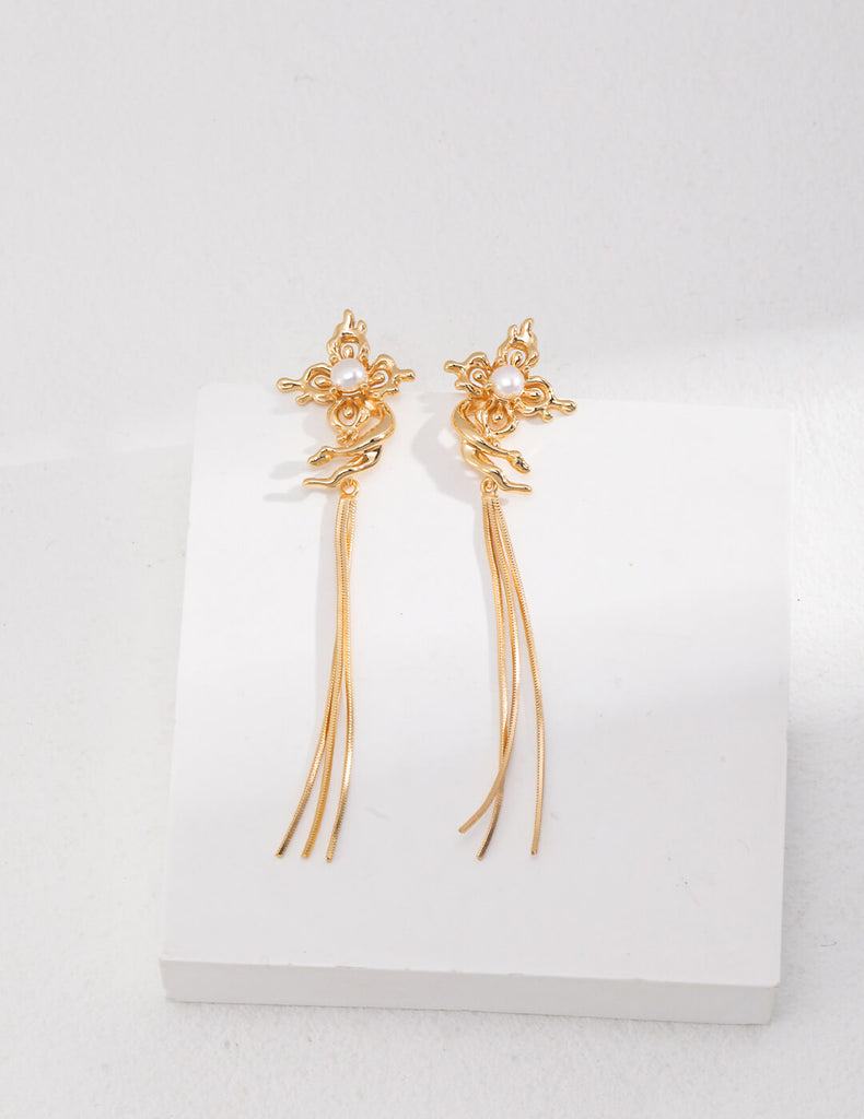 Phalaenopsis Tassel Pearl Earrings