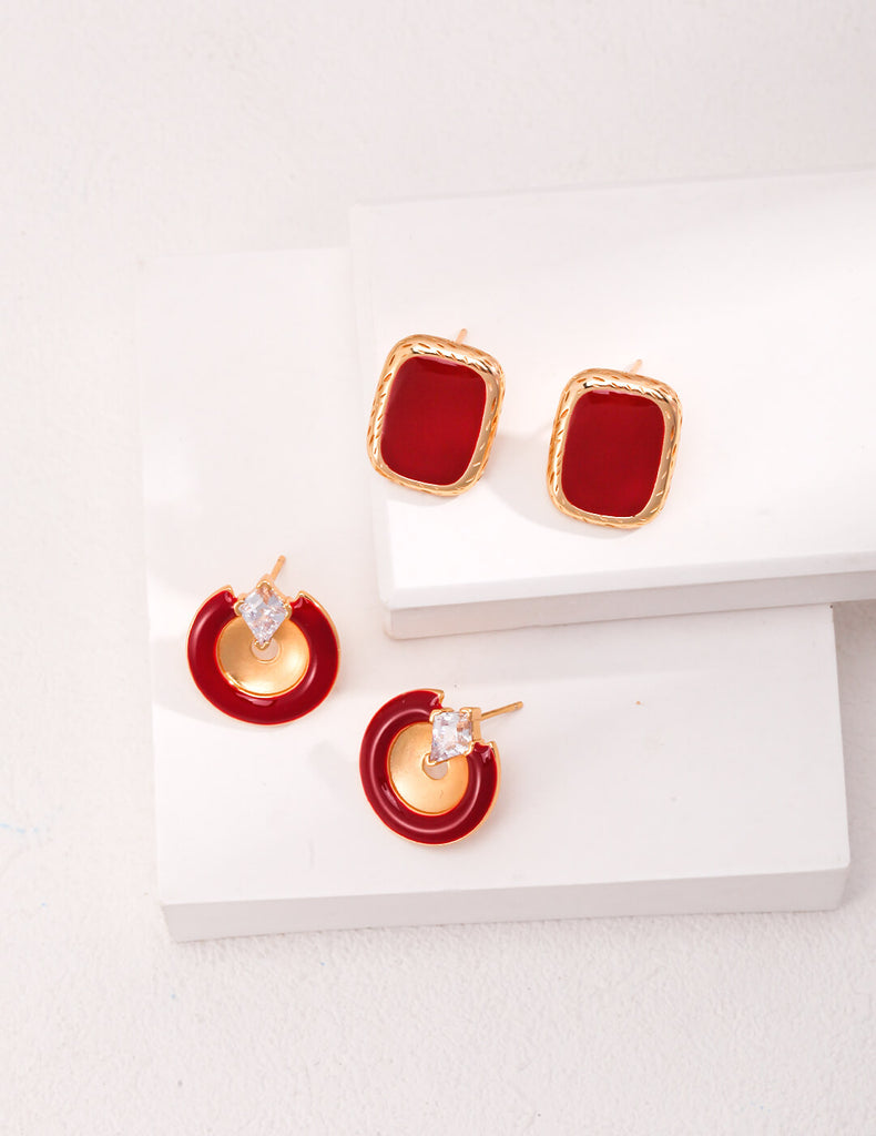 Red Square Drip Glaze Earrings