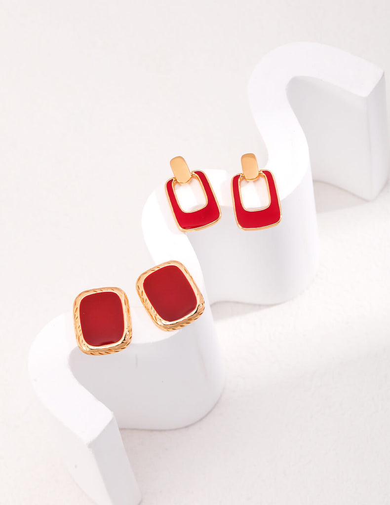 Red Square Drip Glaze Earrings