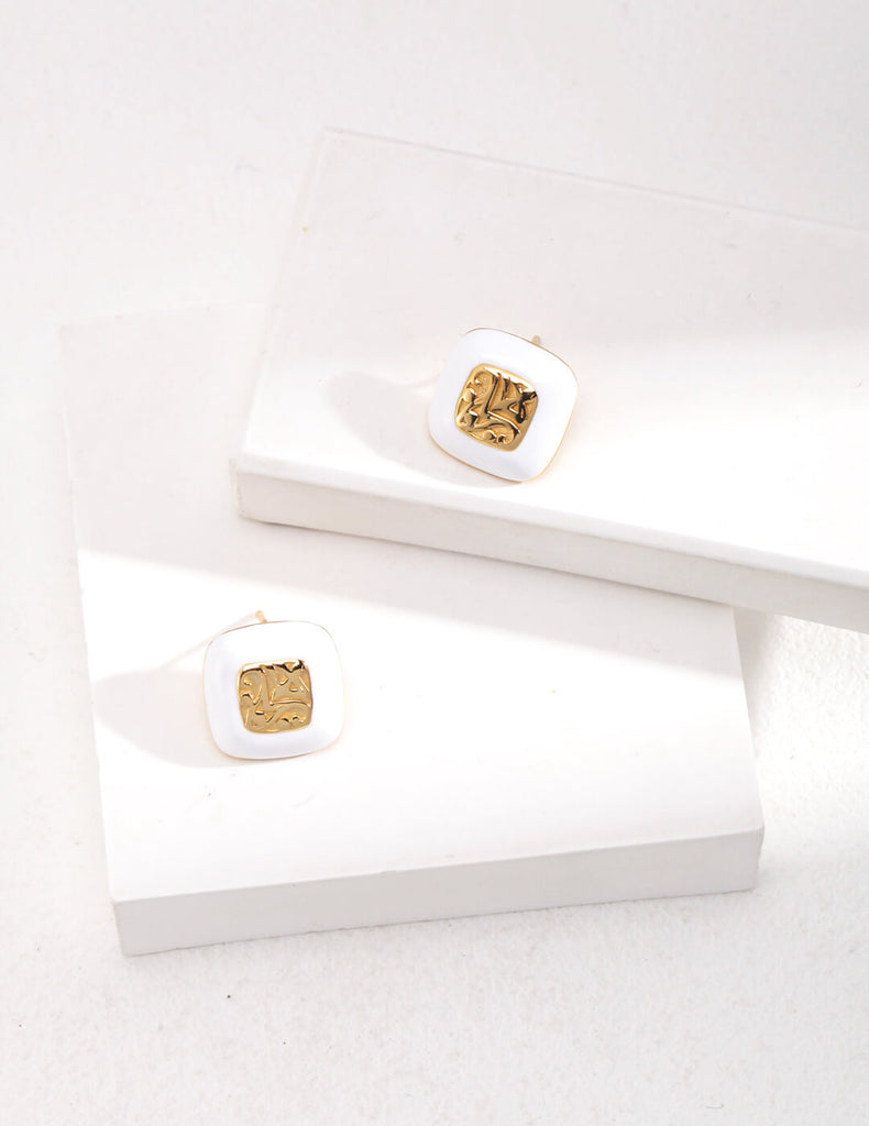 Square Drip Glaze Bezel Earrings