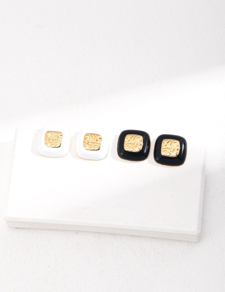 Square Drip Glaze Bezel Earrings