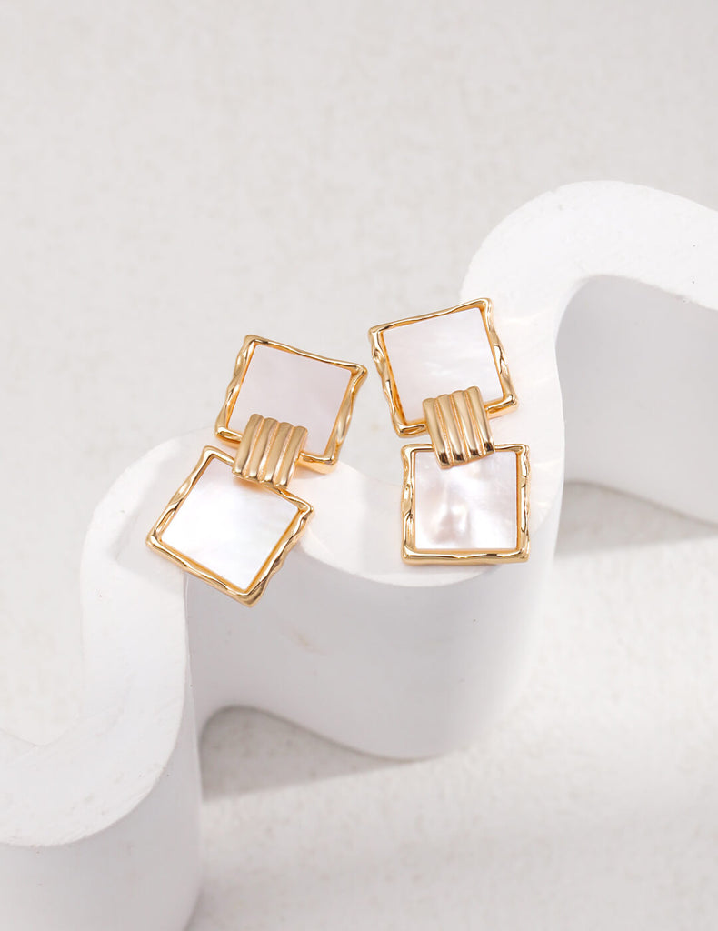 Square Shell Dangle Earrings